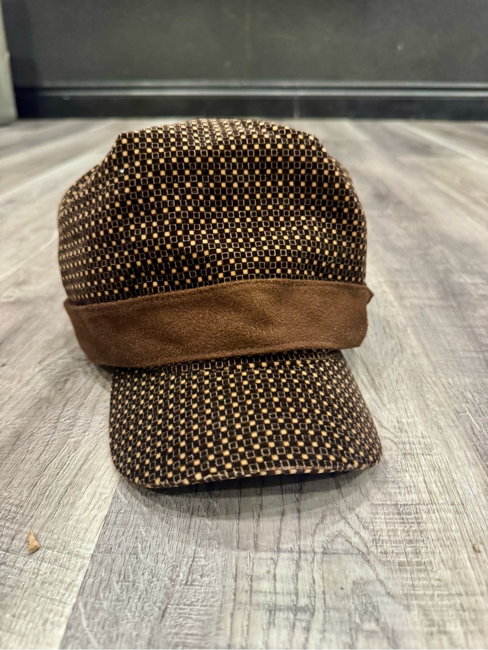 Y2K Womens Brown Newsboy Cadet Cap Cotton Geometric Japanese Fashion Hat EUC
